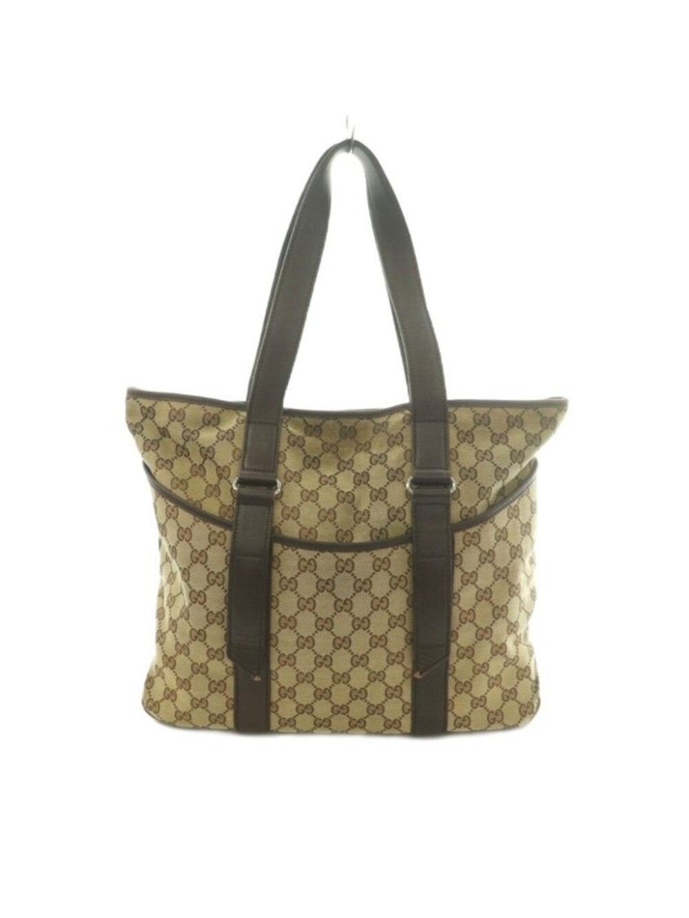 Gucci Tote Bag Canvas Leather GG Pattern Beige Brown
